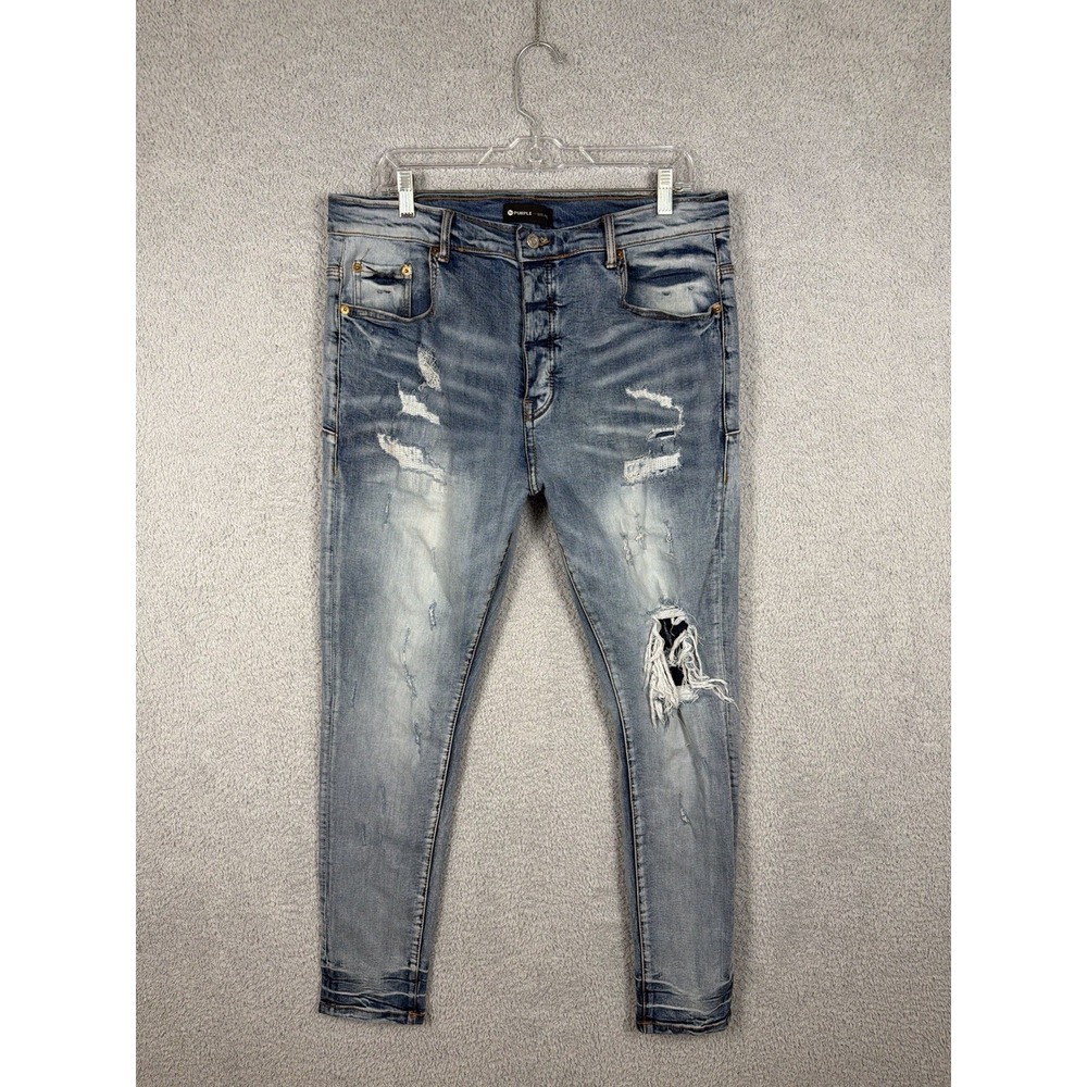 Purple Brand Jeans Men's Size 36x30 Light Wash Distressed Skinny Fit Denim